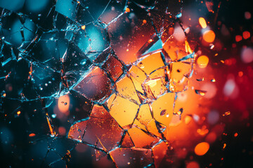 Poster - A shattered glass effect with colorful reflections, creating a dynamic digital background,