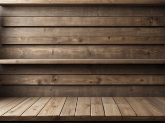 Wooden Shelf with Plank Floor and Wall