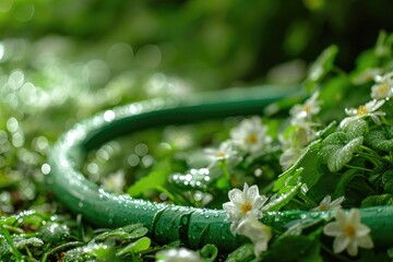 Green Garden Hose Sprayer Closeup on White Background