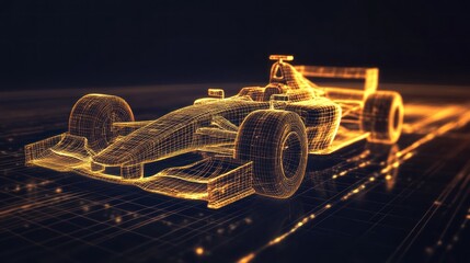 Wireframe Formula 1 Car in Motion