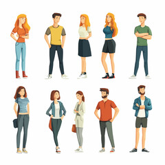 A collection of illustrated characters in casual clothing, showcasing diverse styles and poses.