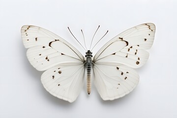 Wall Mural - A single delicate white butterfly with subtle patterns on a white background, AI Generated