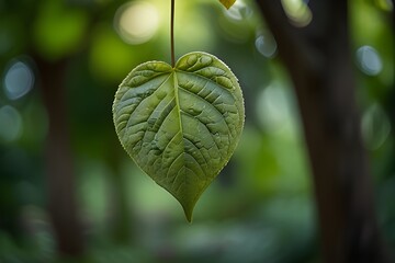 nature view of green leaf on blurred greenery background in garden, Green nature concept. Generative AI