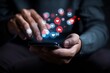 © tahid - Young man using smartphone, social networking, heart icon