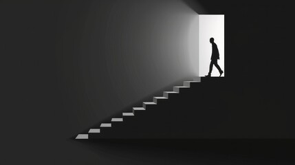 Canvas Print - A man is walking down a dark staircase