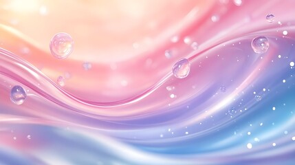 Wall Mural - Abstract Pastel Pink & Blue Waves with Water Droplets