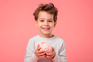 little boy holding a piggy bank, financial literacy for kids