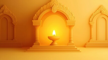 Wall Mural - A lit candle in a temple