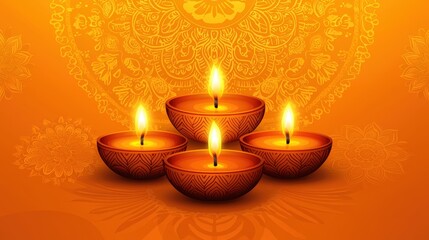 Sticker - Four lit diyas on orange background