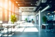 © Dzikrul Husnani - Beautiful blurred background of a light modern office interior with panoramic windows and beautiful lighting, ai