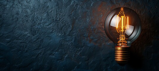 Wall Mural - Glowing Vintage Light Bulb on Dark Textured Background, Innovation and Creativity Concept