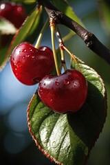 Wall Mural - red cherries background