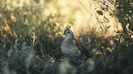 Sticker - A Spotted Quail Hidden Among Lush Foliage