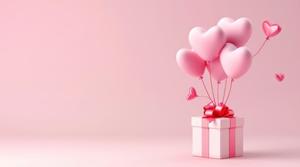 Poster - Pink heart balloons on a gift