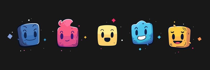 Funny Character Geometric Figures with face emotions. Vector illustration.Elements are isolated.