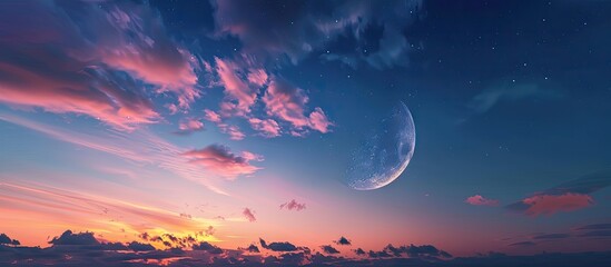 Wall Mural - a serene evening sky with a crescent moon and ample copy space image