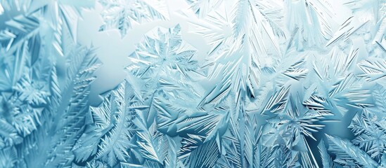 Canvas Print - Blue ice winter background with a frozen pattern on a window creating a textured blue wallpaper image with copy space