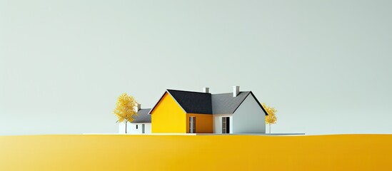 Poster - A symbolic representation of property investment on a stunning yellow paper set against a beautiful white background embodying the business concept with copy space image