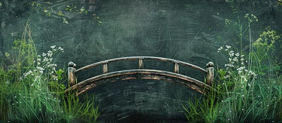 A picturesque meadow with a bridge symbolizing unity and togetherness is displayed on a black chalk background conveying the message of unity Copy space image included