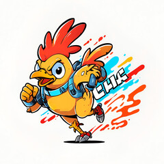 Sticker - Running Chicken Mascot Illustration