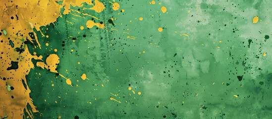 Aufkleber - Colorful green and yellow stains on retro paper with a splatter pattern creating a vibrant backdrop for a copy space image