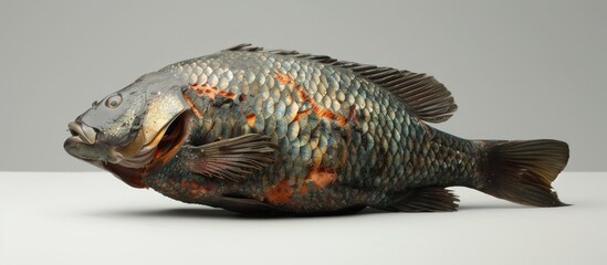 Dead unfit tilapia fish can t be consumed. Creative banner. Copyspace image