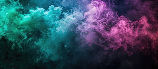 Poster - Colorful green and pink steam against a dark backdrop with empty copy space image