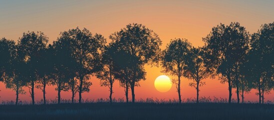 Poster - Silhouetted trees against a sunset with a blank area for additional content like a copy space image