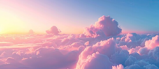 Aufkleber - Panoramic view of a serene clear blue sky with glowing cirrus clouds bathed in soft sunset light ideal for graphic design with ample copy space image symbolizing hope and peace in meteorology and hea
