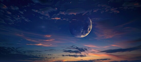 Poster - A serene evening sky with a crescent moon and ample copy space image