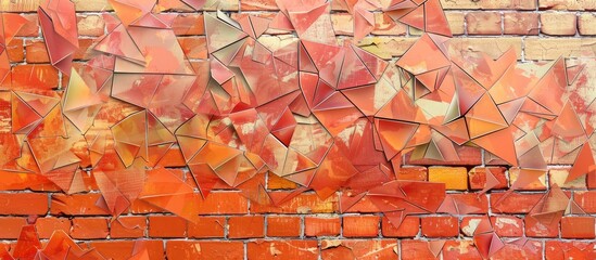 Fototapete - Retro style brick wall background with an orange polygonal texture design ideal for a copy space image