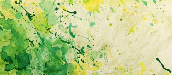Aufkleber - Colorful green and yellow stains on retro paper with a splatter pattern creating a vibrant backdrop for a copy space image