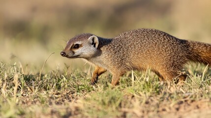 Wall Mural - A Curious Yellow Mongoose in the Grass