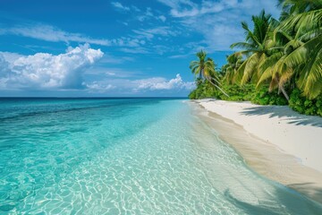 Wall Mural - luxurious tropical landscape. white sand with palm trees and azure sea. a heavenly place to relax. b