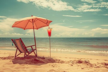 Wall Mural - chair and umbrella in tropical beach
