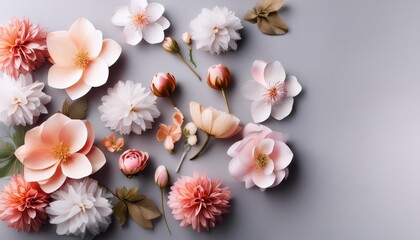 Canvas Print - composition of flowers on grey background