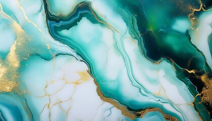 Sticker - green blue marble texture with gold splashes