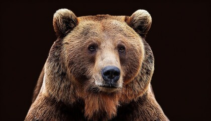 grizzly brown bear close up portrait isolated on black illustrated using generative ai