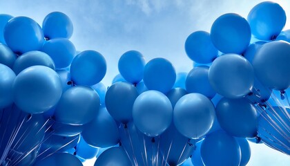 Poster - banner featuring a multitude of beautiful blue balloons creating a serene and festive background