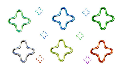 Wall Mural - vibrant 3d metallic shapes. realistic 3d star in y2k style. set of splashes