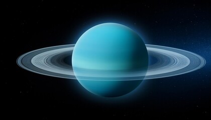 Wall Mural - a minimalist depiction of the planet uranus characterized by its subtle rings smoothly rendered in a plain and dark space background highlighting its serene and calm nature