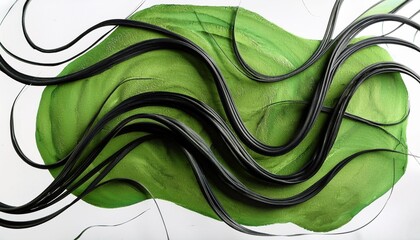 Sticker - abstract composition of wavy black lines on the background of a green grunge blob