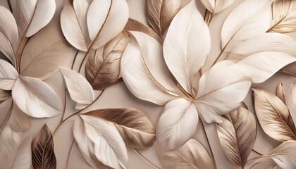 Poster - abstraction of leaves in beige tones for wallpaper frescoes