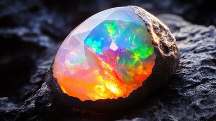 Sticker - Rainbow Opal Gemstone on Rough Stone