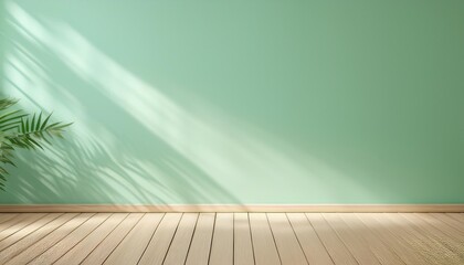 Poster - fresh background with a pale mint green wall and light bamboo flooring for a natural calming effect