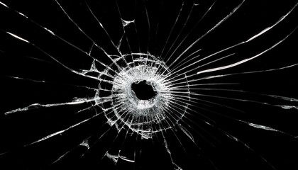 bullet hole on glass black background for overlay transparent window