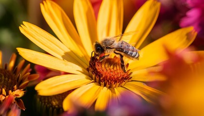 Poster - spring s buzz a bee amongst the colorful bloom of a sunny day