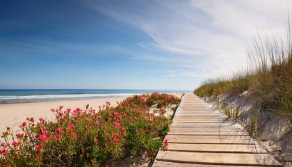 Sticker - beach boardwalk with flower foreground