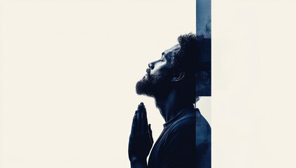 Wall Mural - Man in Prayer with Abstract Cross Design Illustration