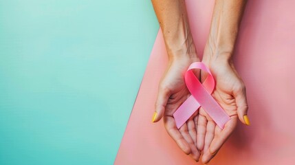 Breast Cancer Awareness Month, October Pink Ribbon with Copy Space